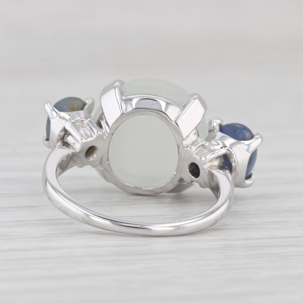 Light Gray Vintage Moonstone Gray Blue Star Sapphire Ring 14k White Gold Size 6.25