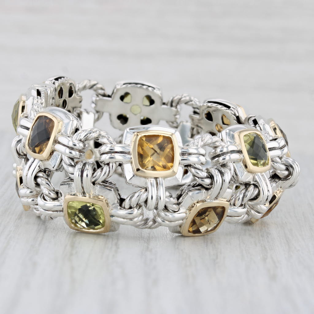 Light Gray David Yurman 0.25ctw Peridot Citrine Bracelet Sterling Silver 18k Gold 7"
