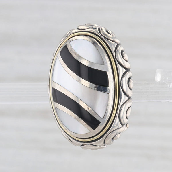 Single Replacement Asch Grossbardt Mother of Pearl Onyx Sterling Silver