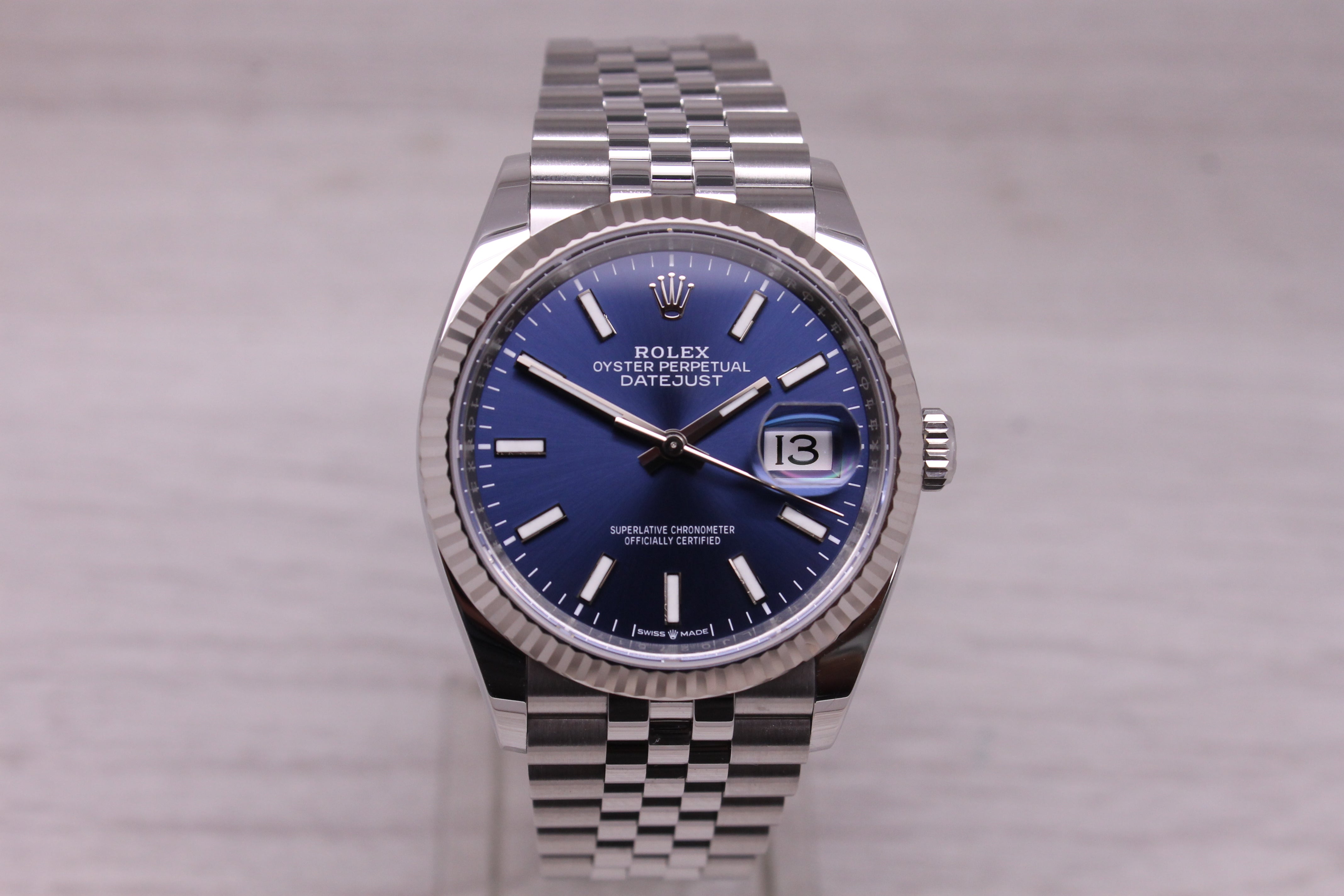 2025 Rolex Datejust 126234 36mm Steel Watch Blue Dial Fluted Jubilee Box Card