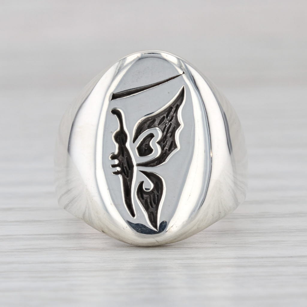 Stamped Butterfly Ring Sterling Silver Size 6.25 Statement Signet