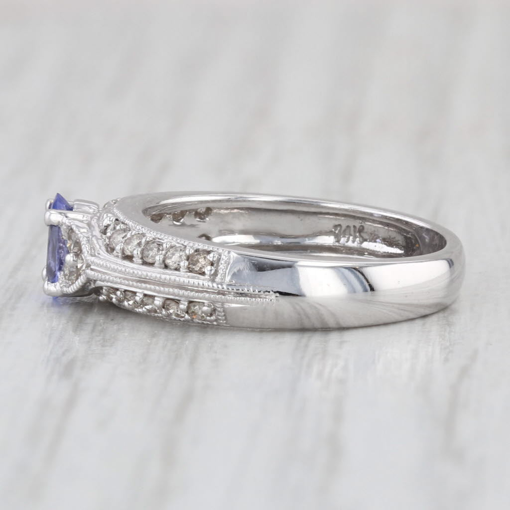 0.63ctw Oval Tanzanite Diamond Ring 14k White Gold Size 6 Engagement