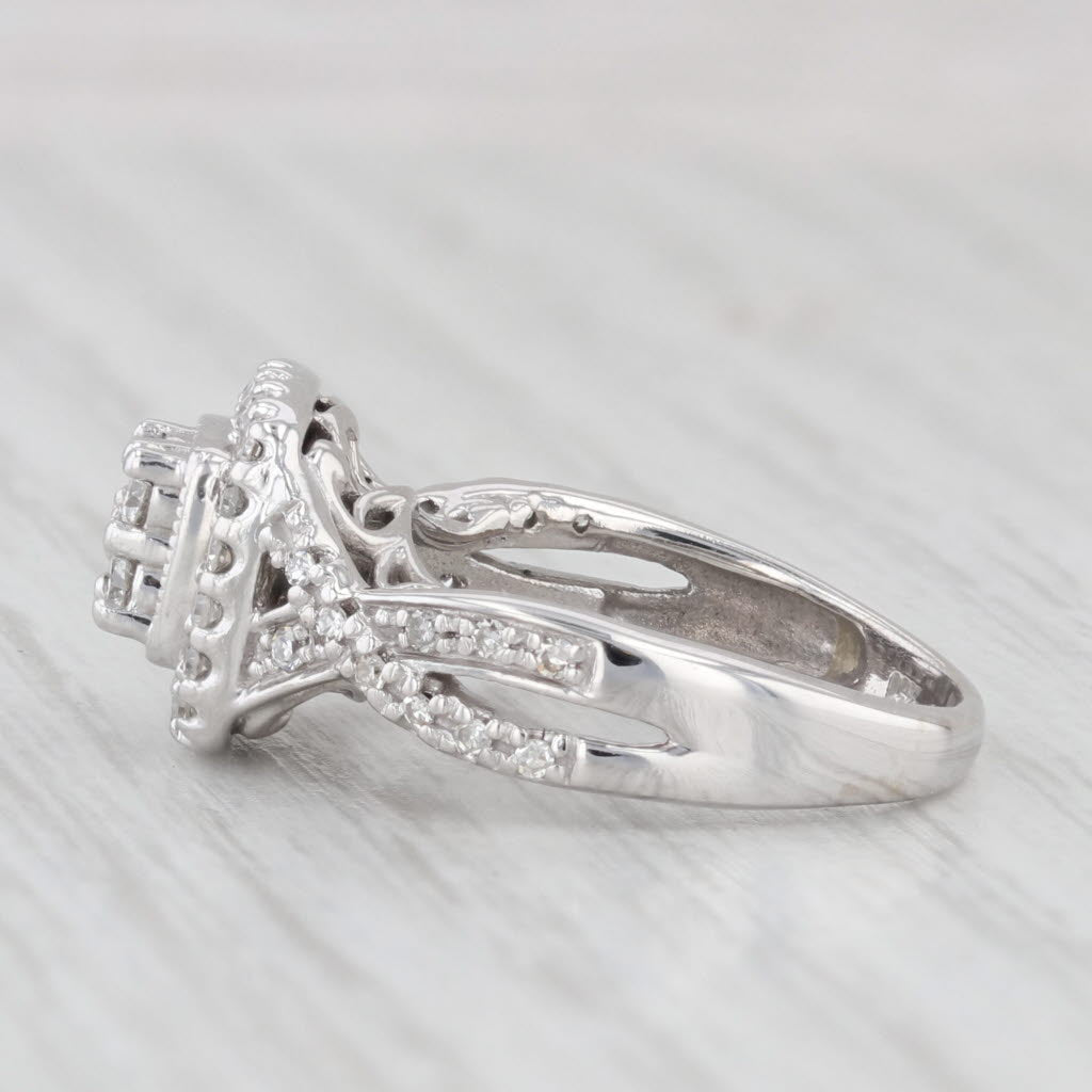 Light Gray 0.50ctw Diamond Cluster Halo Engagement Ring 14k White Gold Size 4