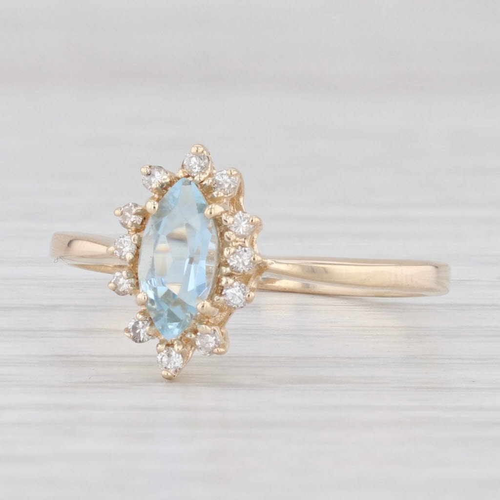 Light Gray 0.57ctw Marquise Aquamarine Diamond Halo Ring 10k Yellow Gold Size 8.5