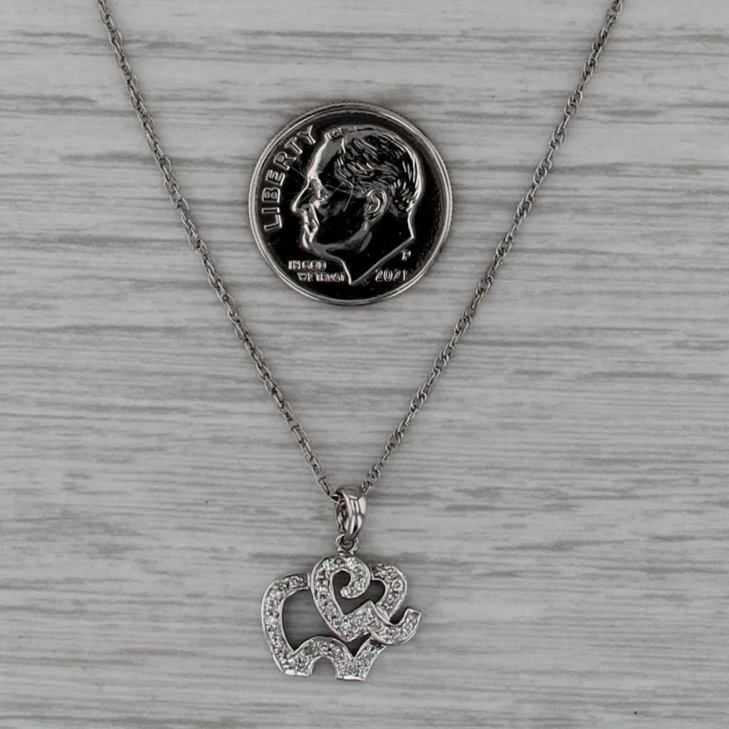 Diamond Openwork Elephant Heart Pendant 14k White Gold 18.25" Rope Chain