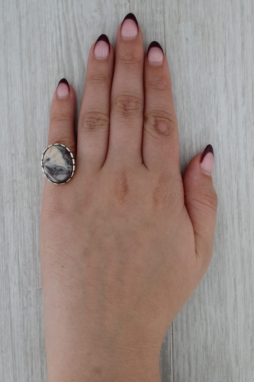 Marbled Chalcedony Jasper Ring Sterling Silver Size 6.5 Oval Cabochon Statement