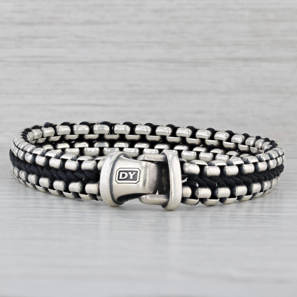 Gray David Yurman Woven Nylon Box Chain Bracelet Sterling Silver 8" 9.5mm
