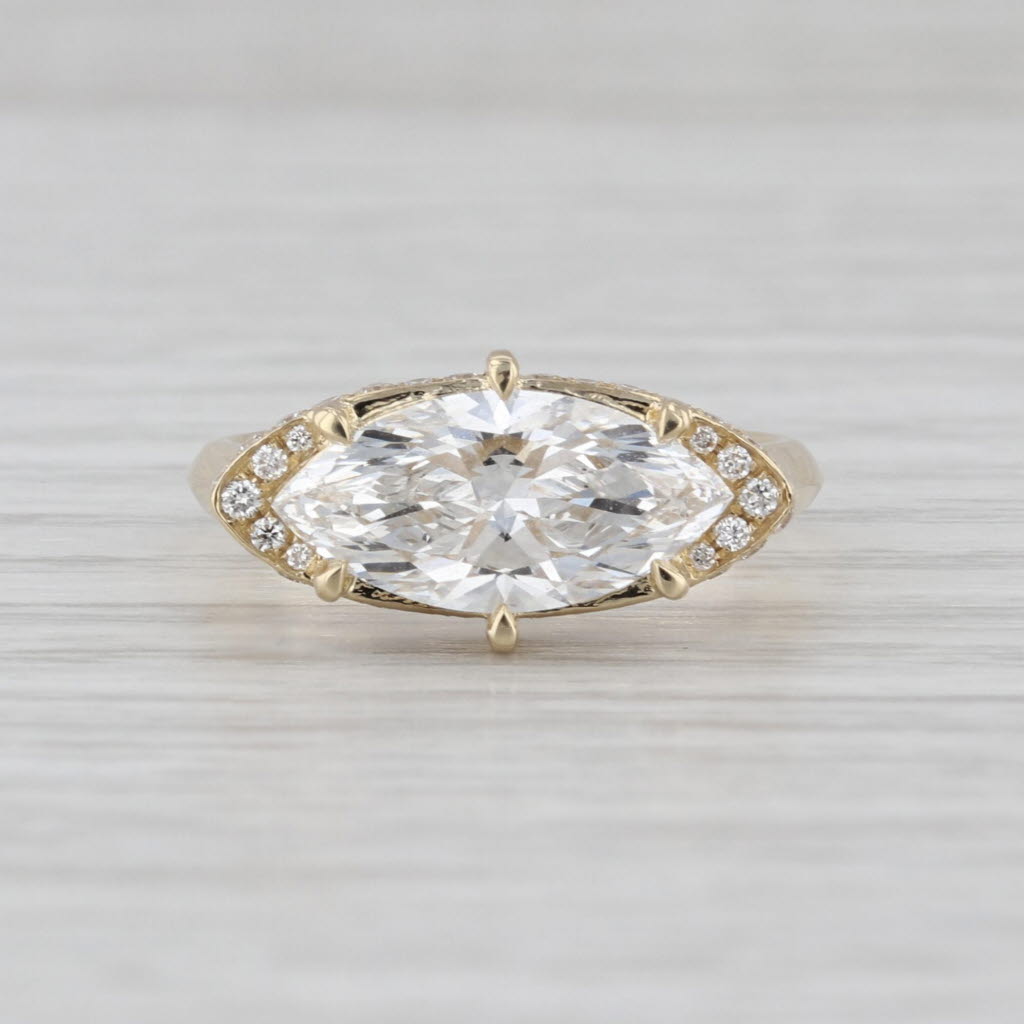 New IGI 2.24ctw Marquise Lab Created Diamond Halo Engagement Ring 14k Gold