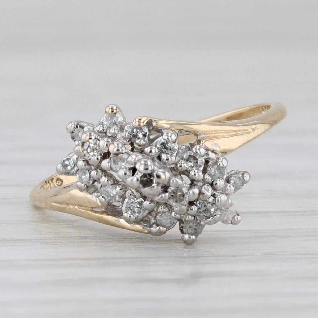 Gray 0.12ctw Diamond Cluster Bypass Ring 10k Yellow Gold Size 6
