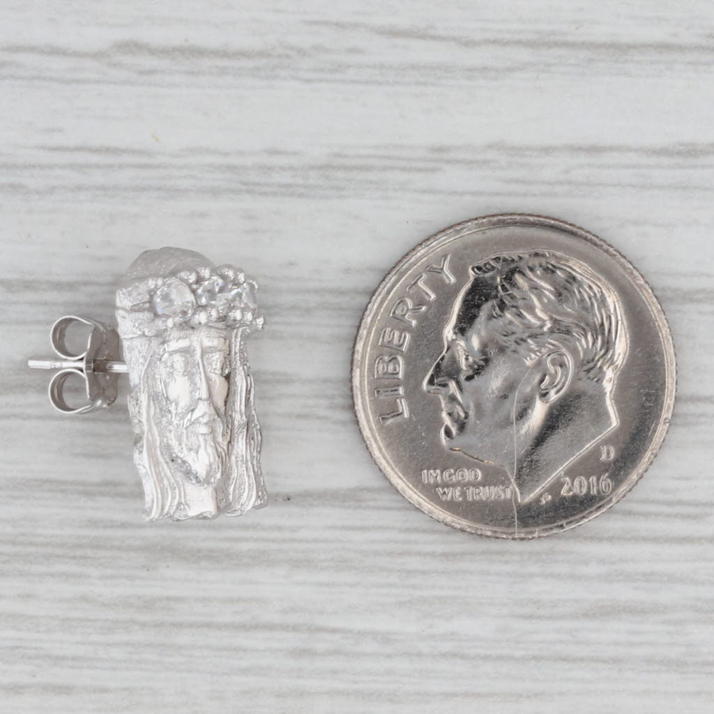 Jesus Crown of Thorns Single Stud Earring 10k White Gold Cubic Zirconia