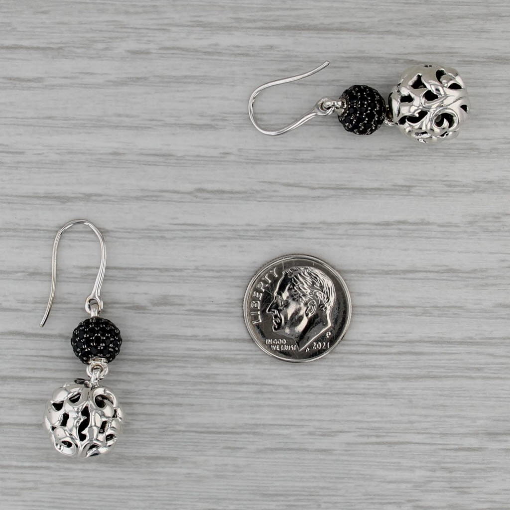 Charles Krypell Black Sapphire Bead Dangle Earrings Sterling Silver 14k Gold
