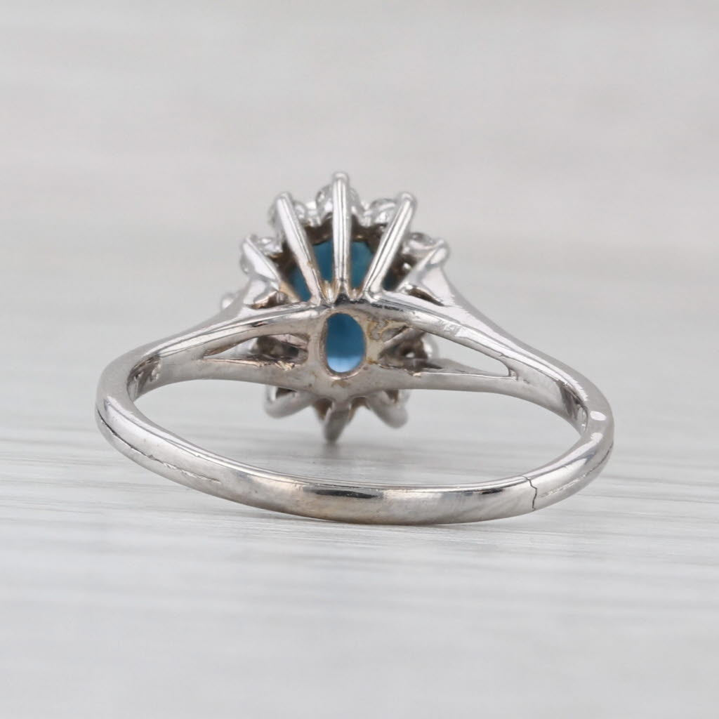 1.36ctw Blue Sapphire Diamond Halo Ring 14k White Gold Engagement Size 8.25