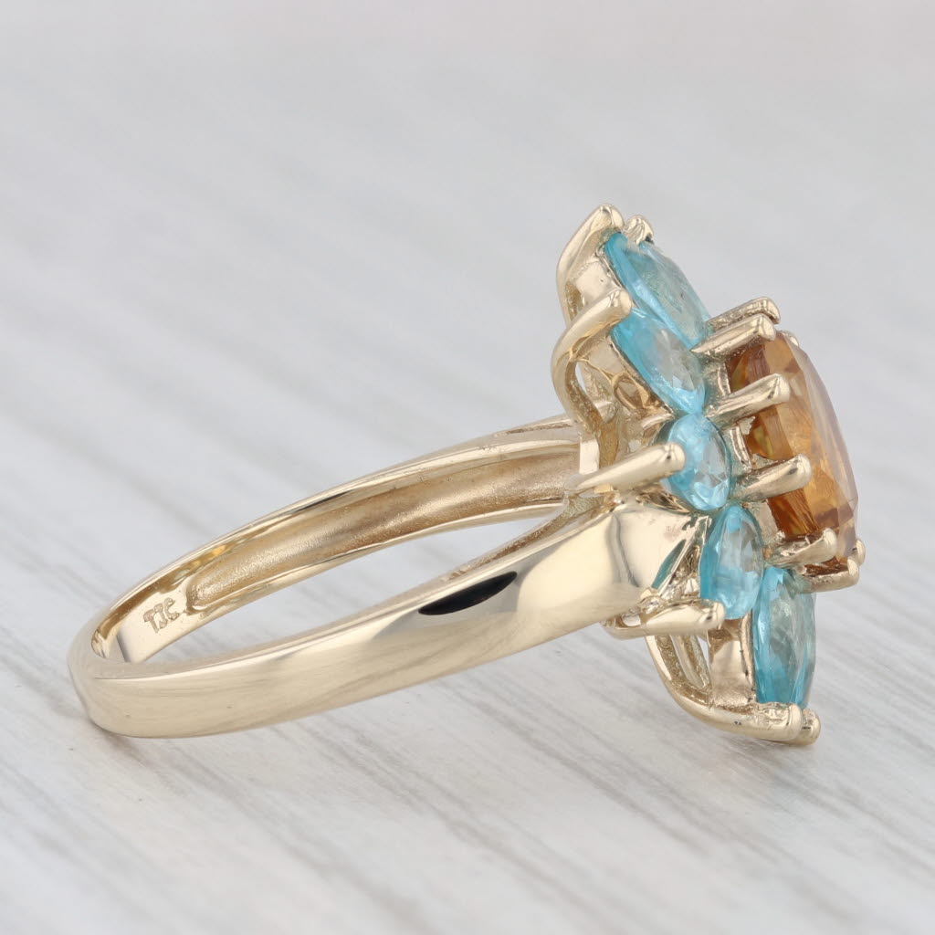 Light Gray 3.46ctw Blue Apatite Orange Citrine Flower Ring 10k Yellow Gold Size 7 Cocktail