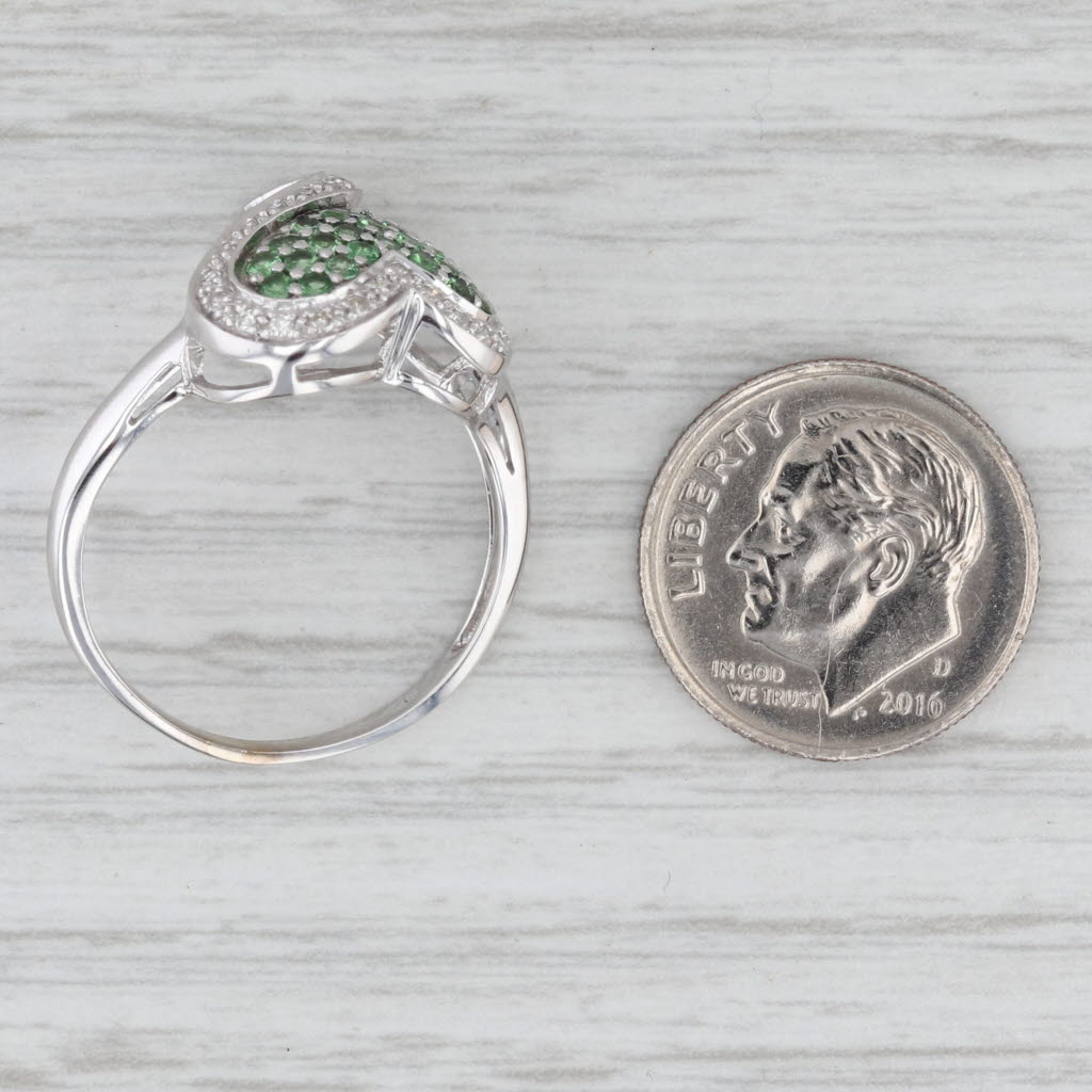 Light Gray 0.90ctw Green Garnet Diamond Cluster Heart Ring 10k White Gold Size 8.75