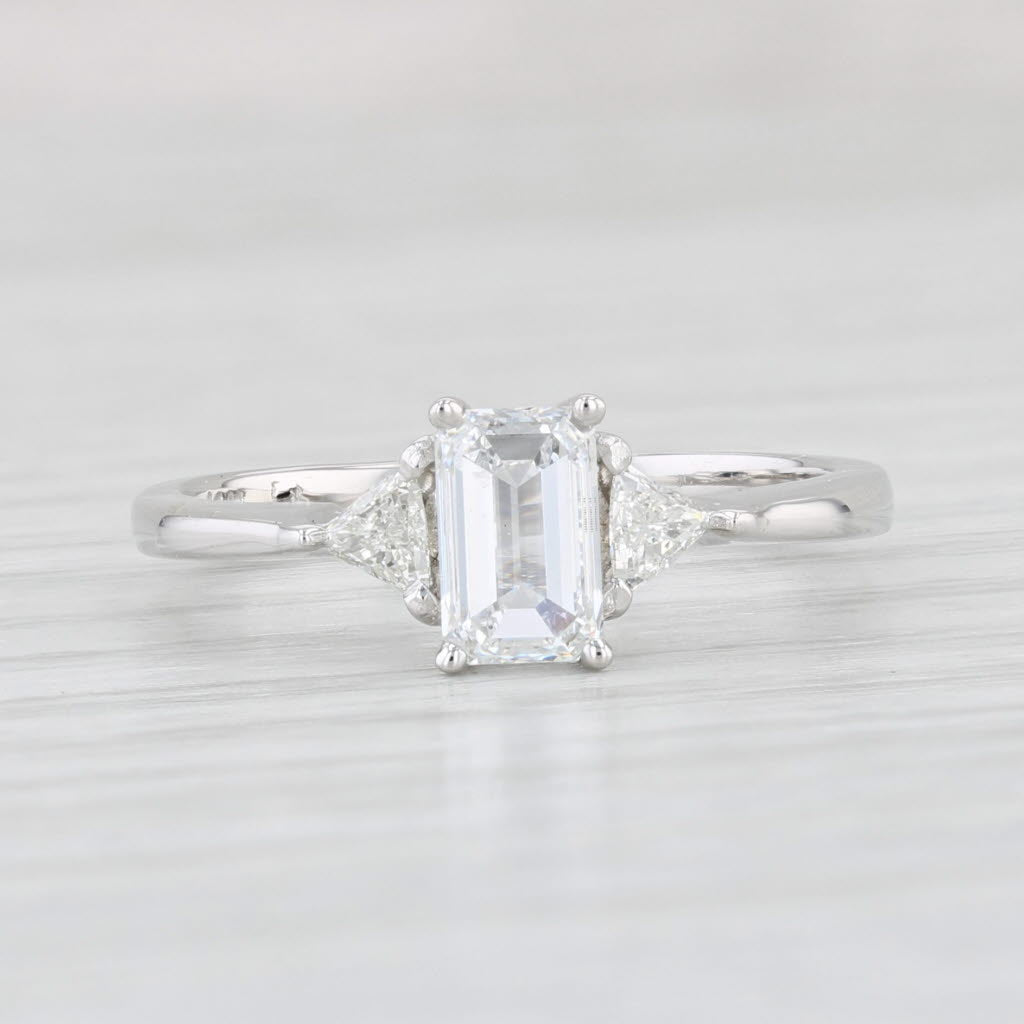 Light Gray 0.81ctw Emerald Cut Diamond Engagement Ring 14k White Gold Size 6.25 GSI