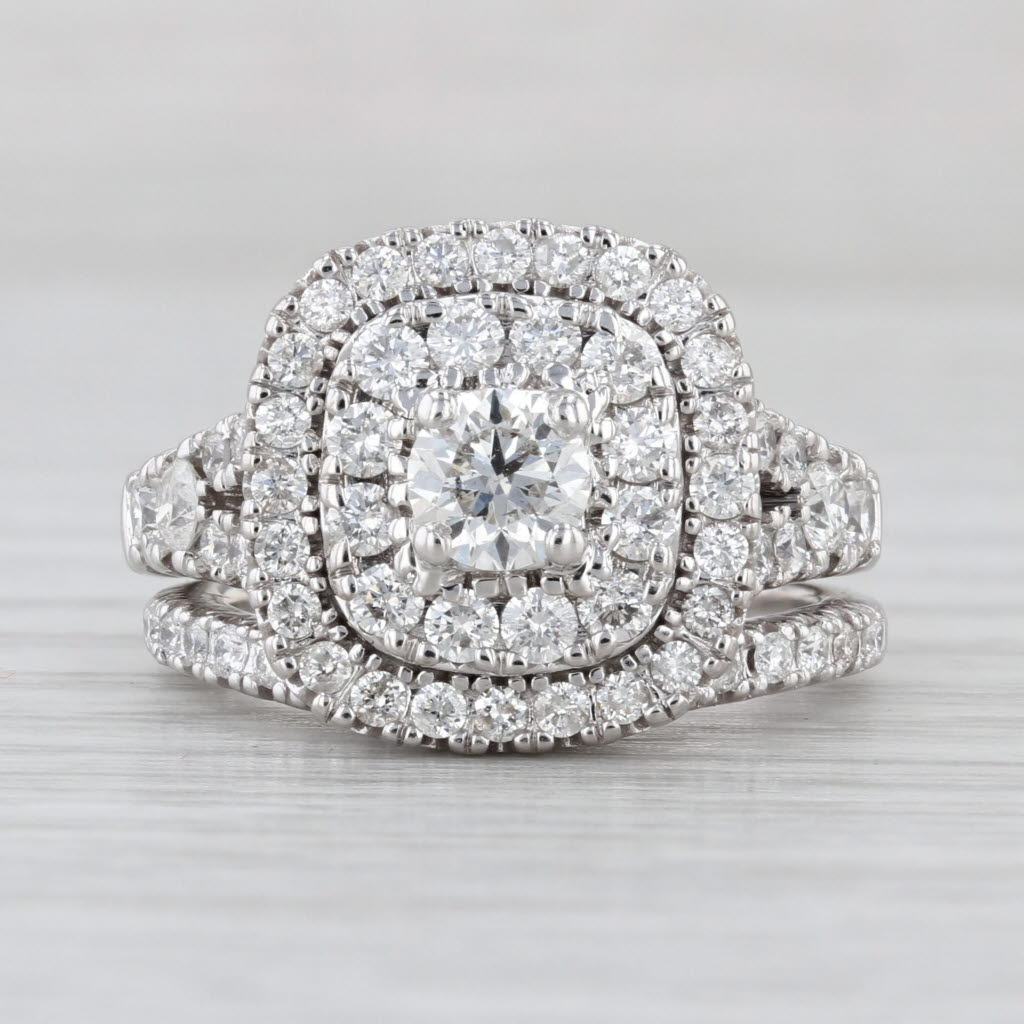 2ctw Diamond Double Halo Engagement Ring Wedding Band Bridal Set 14k White Gold