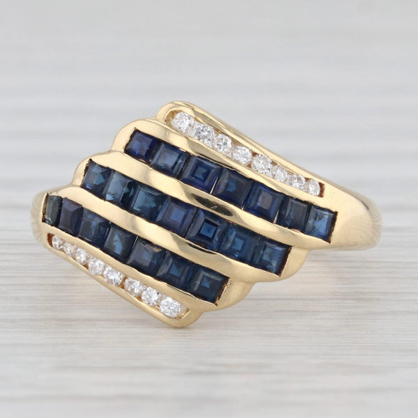 1.32ctw Scalloped Blue Sapphire Diamond Ring 18k Yellow Gold Bypass Size 7