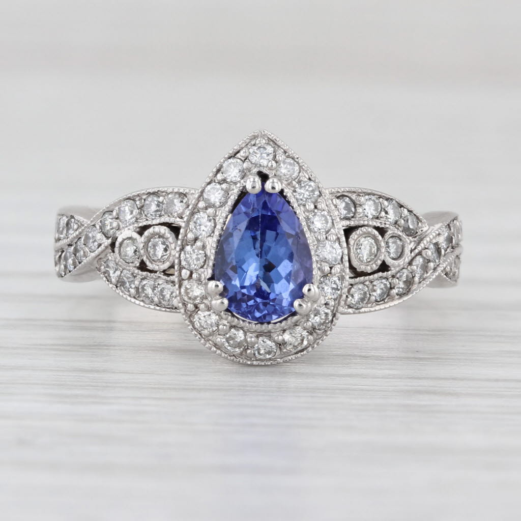 1.27ctw Pear Tanzanite Diamond Halo Teardrop Ring 14k White Gold Engagement