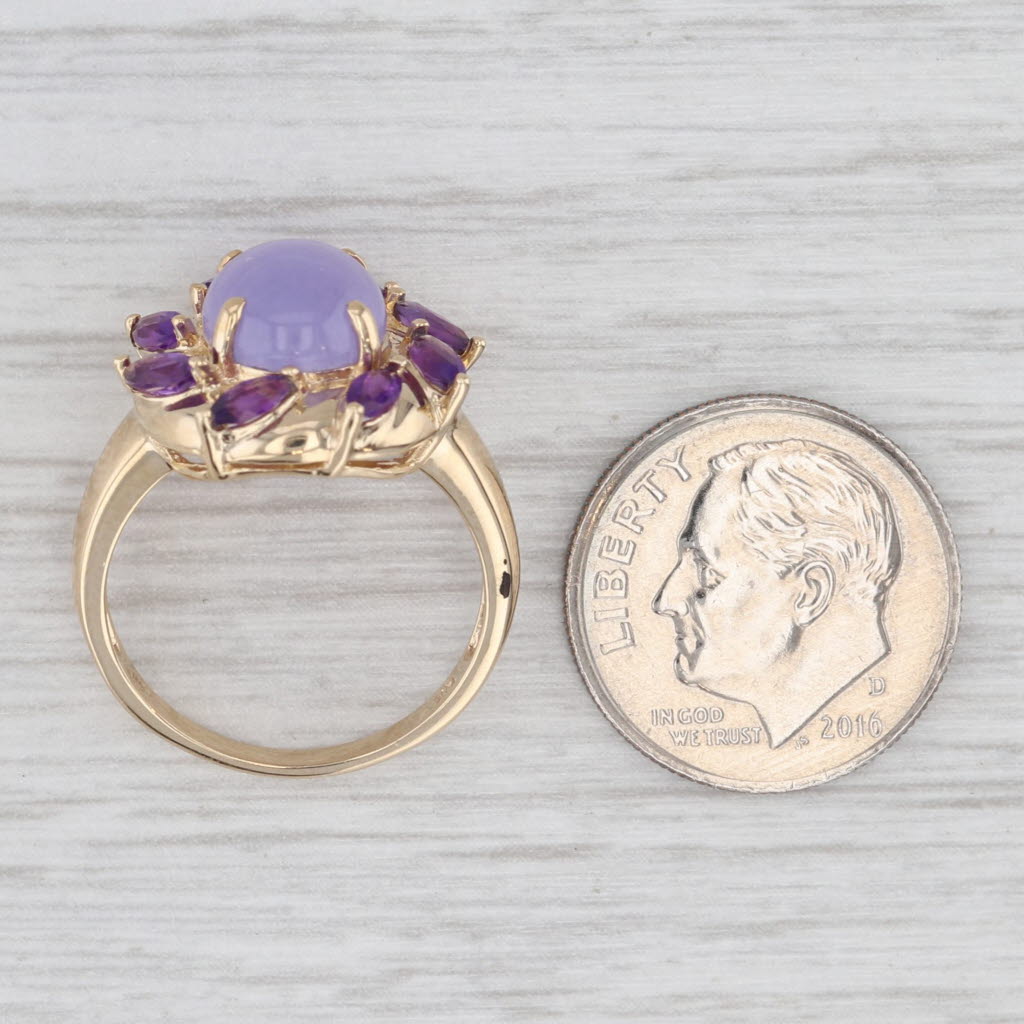 Light Gray Lavender Jadeite Jade Amethyst Ring 14k Yellow Gold Size 6.25 Oval Cabochon
