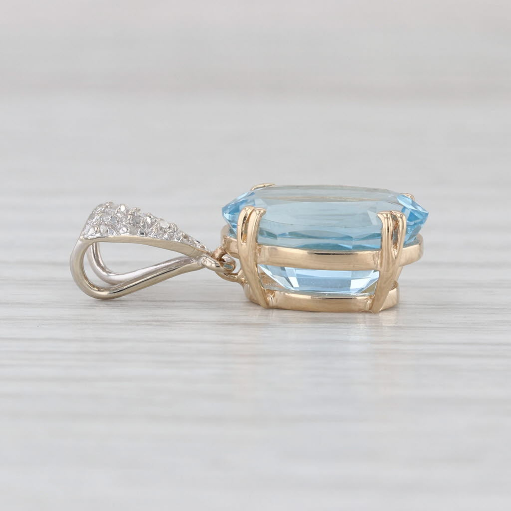 7.14ctw Oval Blue Topaz Diamond Pendant 14k Yellow White Gold