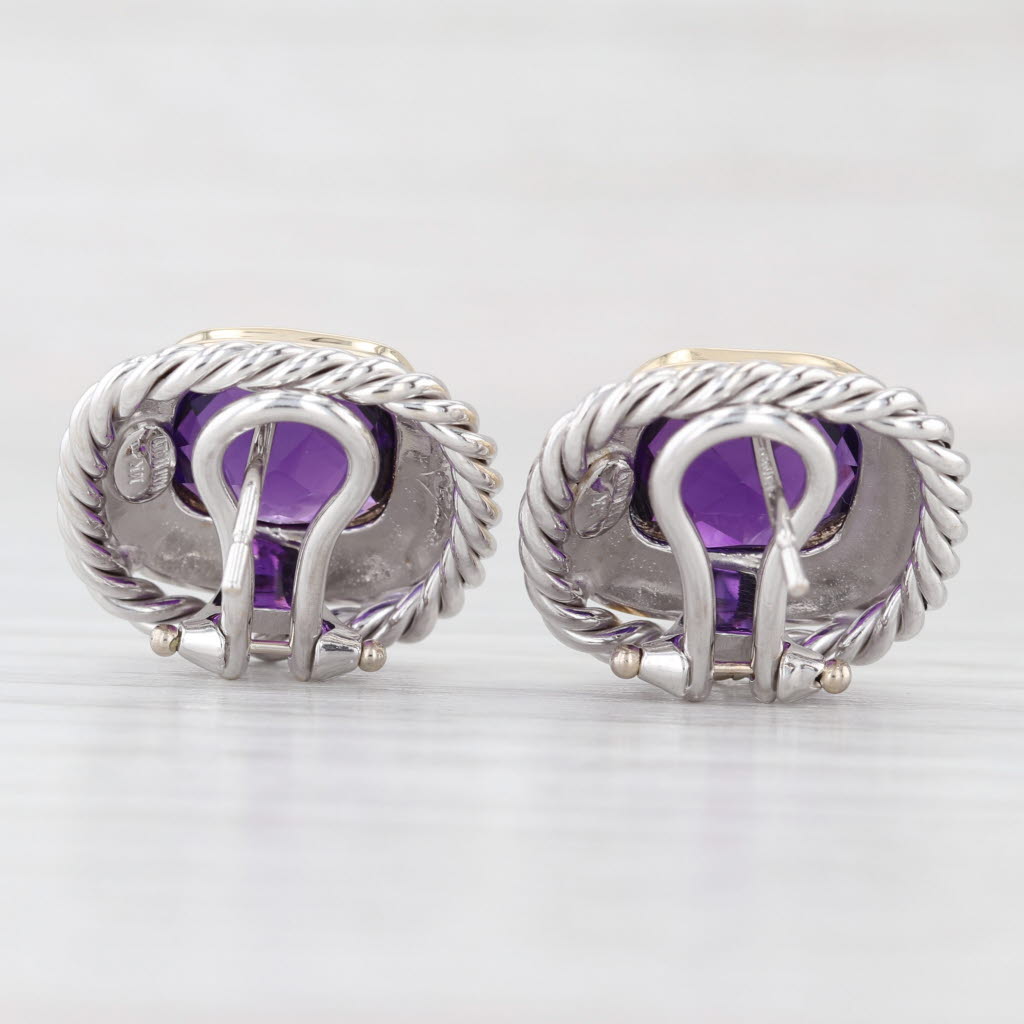Light Gray 7.80ctw Amethyst Cushion Stud Earrings 14k Yellow White Gold Omega Backs