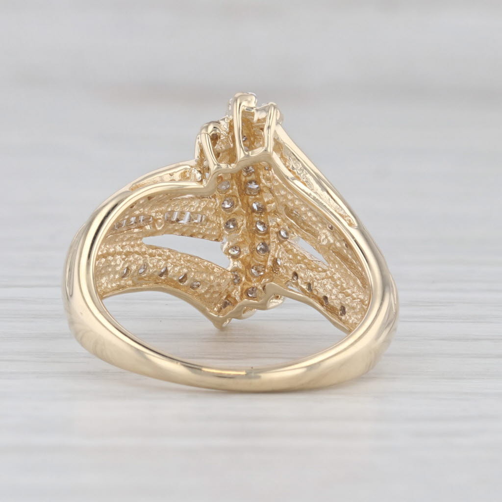 Light Gray 0.36ctw Diamond Cluster Bypass Ring 10k Yellow Gold Size 7