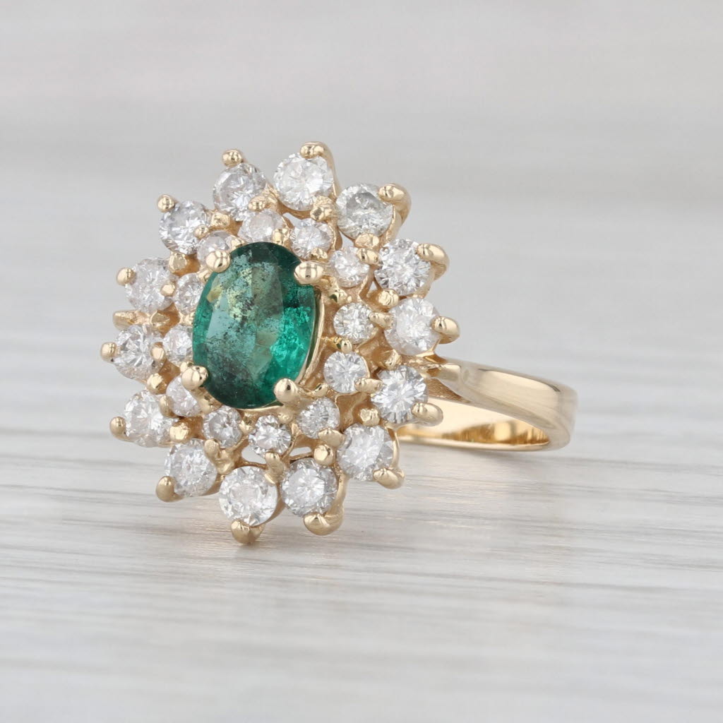 2.20ctw Emerald Diamond Flower Halo Ring 14k Yellow Gold Size 6.5-6.75