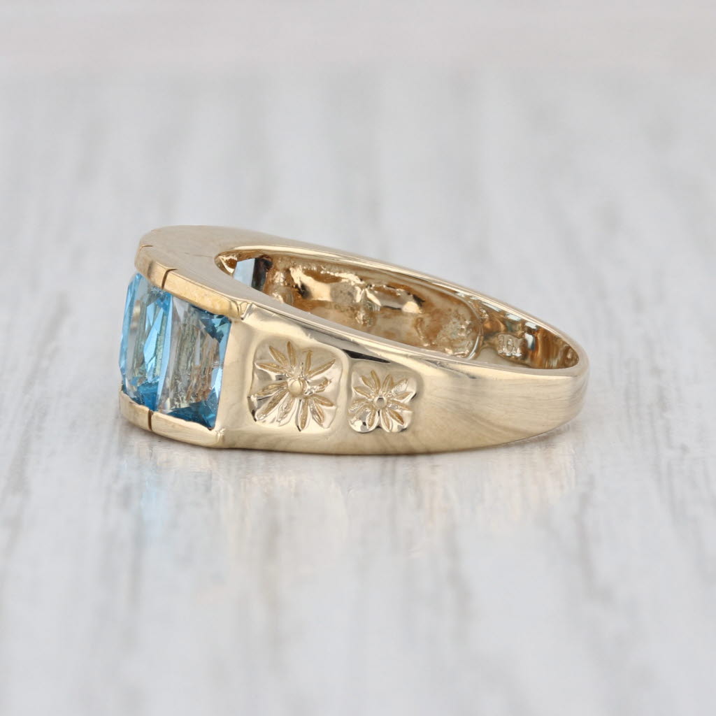 3.39ctw 5-Stone Blue Topaz Ring 10k Yellow Gold Size 7 Floral Accents