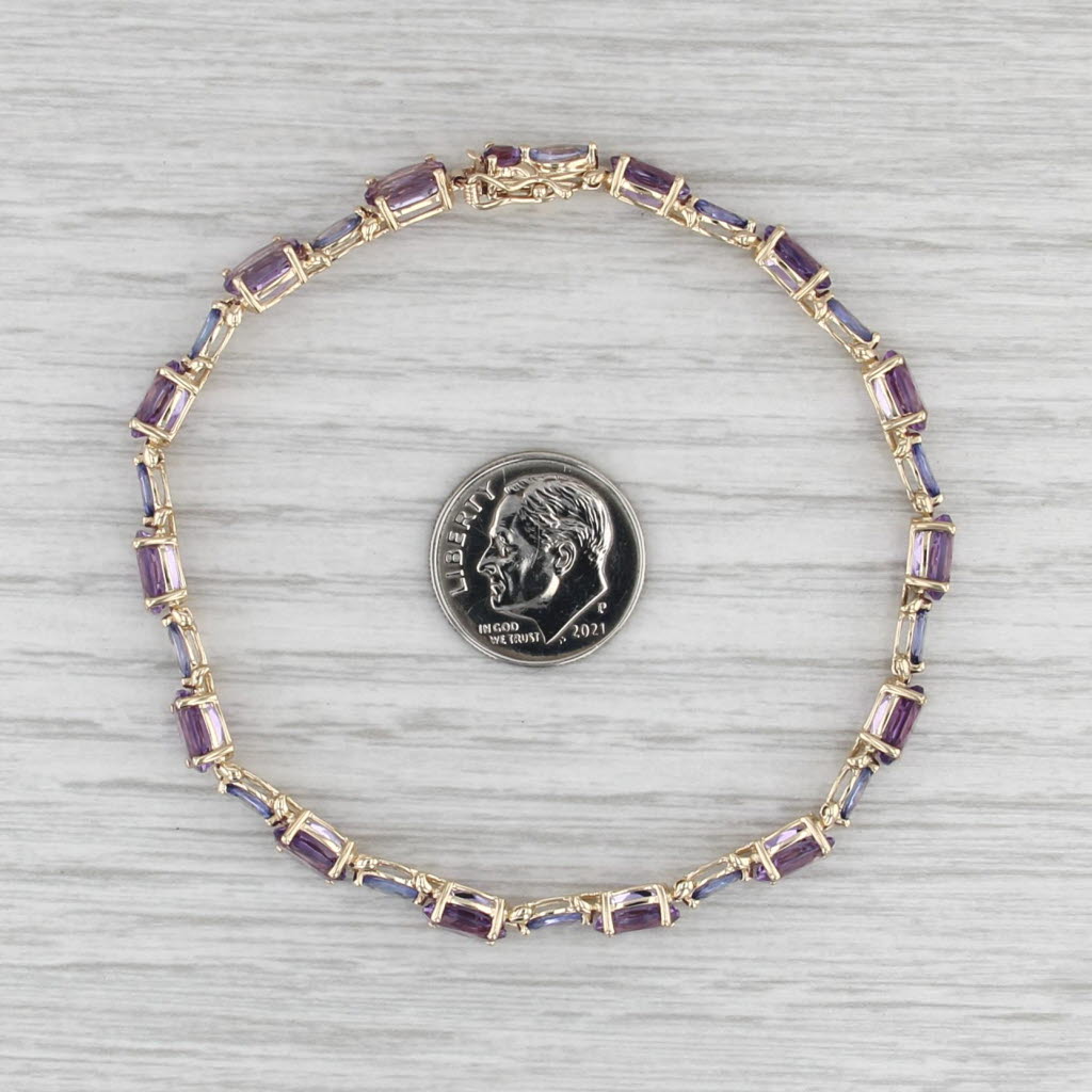 11.70ctw Amethyst Tanzanite Tennis Bracelet 10k Yellow Gold 7.5" 5.2mm