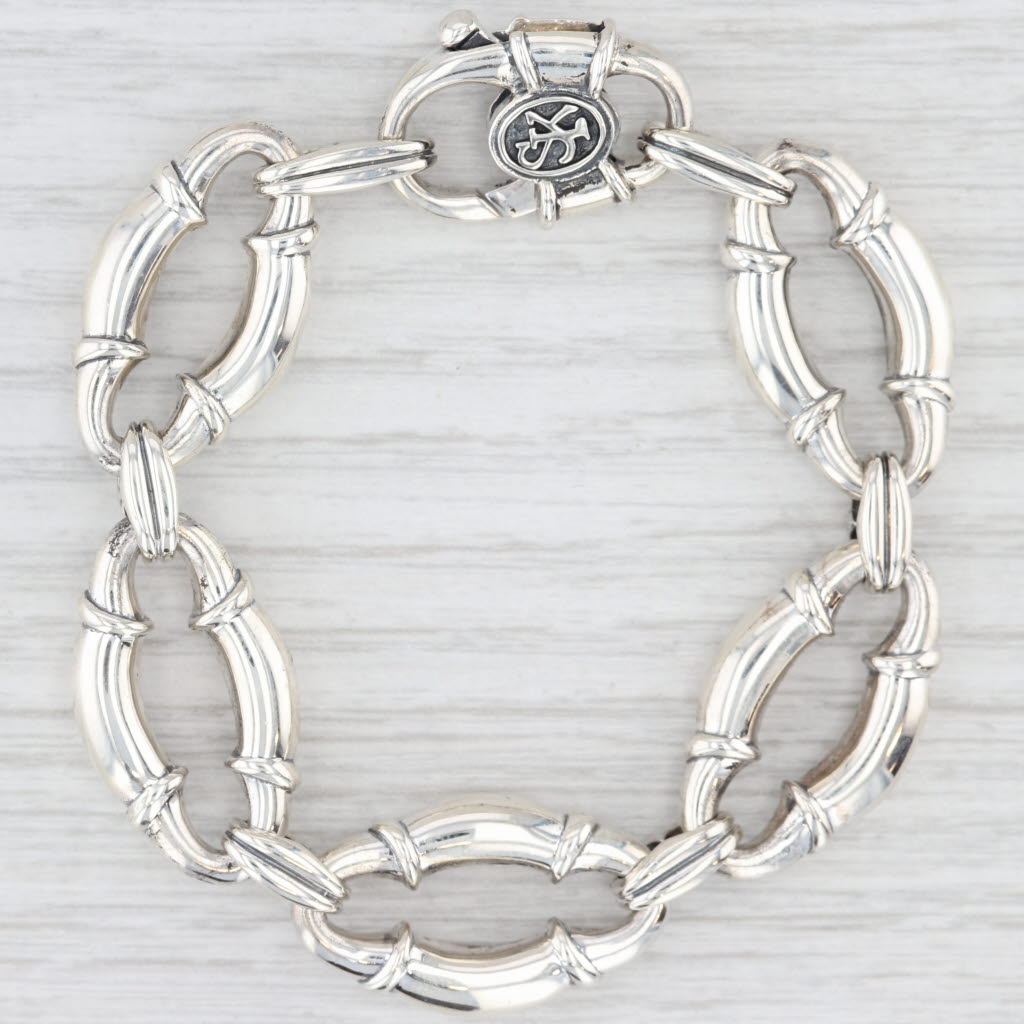 Light Gray Scott Kay Amethyst Chunky Link Bracelet Sterling Silver 5.75" 15.8mm