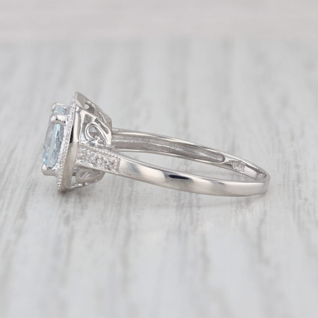 1.64ctw Aquamarine Diamond Halo Ring 14k White Gold Size 8