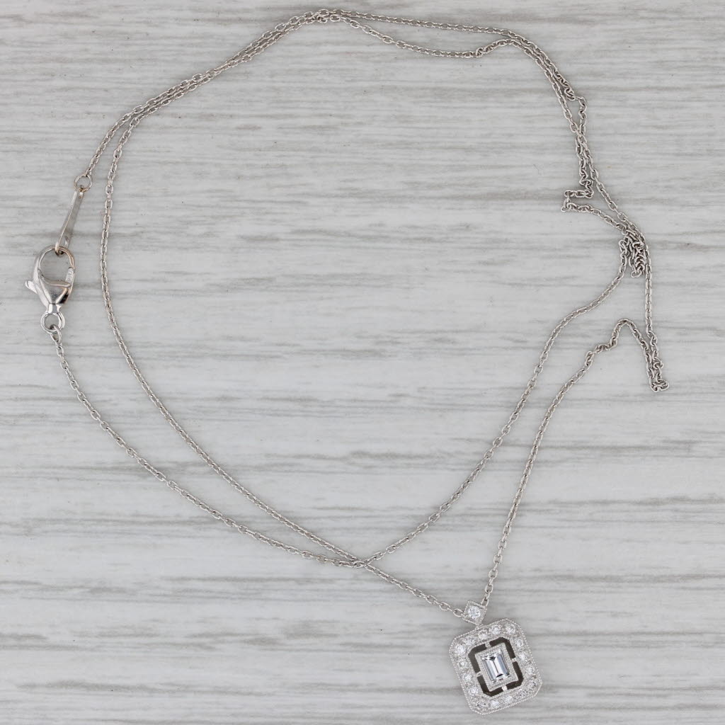 Gray Diamond Halo Pendant Necklace 18k White Gold 16.25" Cable Chain
