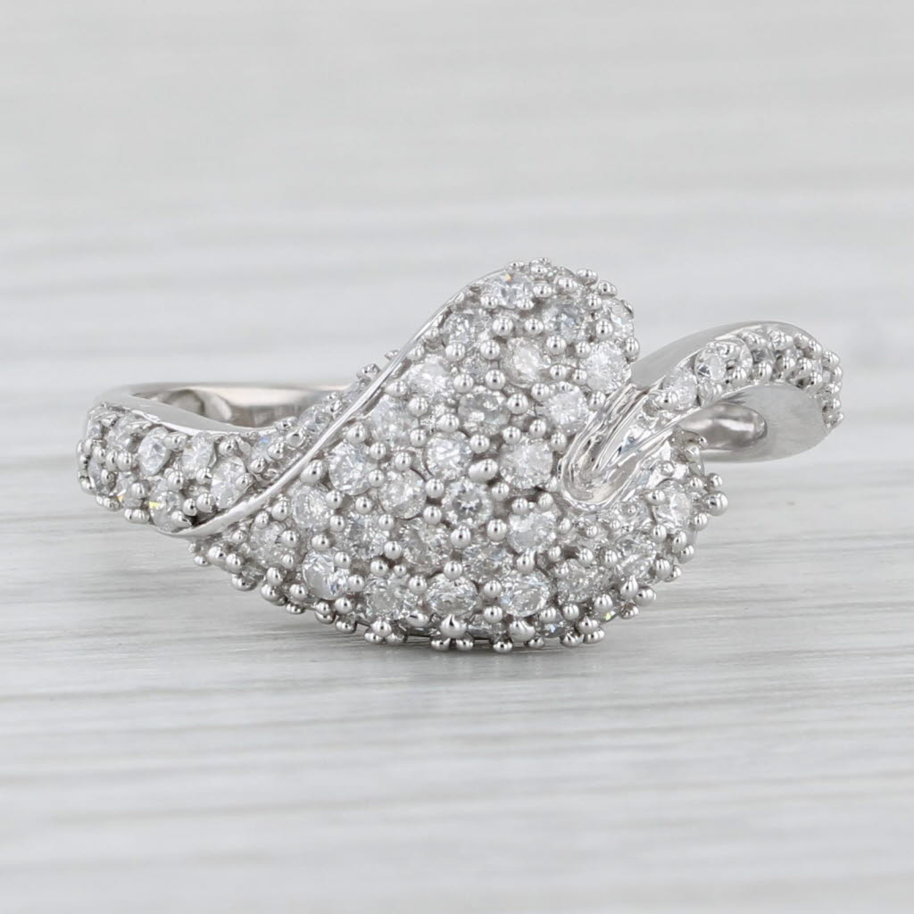Light Gray Pave Diamond Heart Bypass Ring 0.52ctw 14k White Gold Size 9