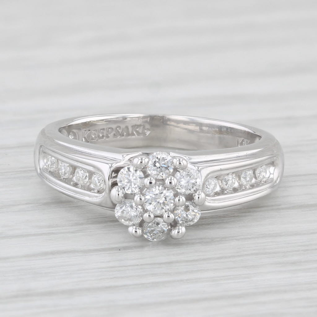 Light Gray 0.25ctw Diamond Cluster Engagement Ring 14k White Gold Size 3.5