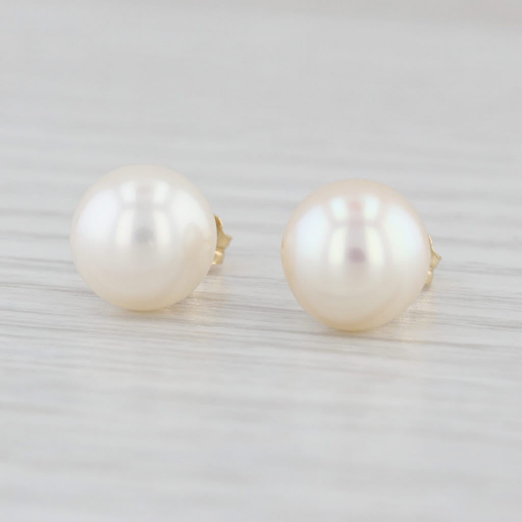 7.8mm Cultured Pearl Round Stud Earrings 18k Yellow Gold