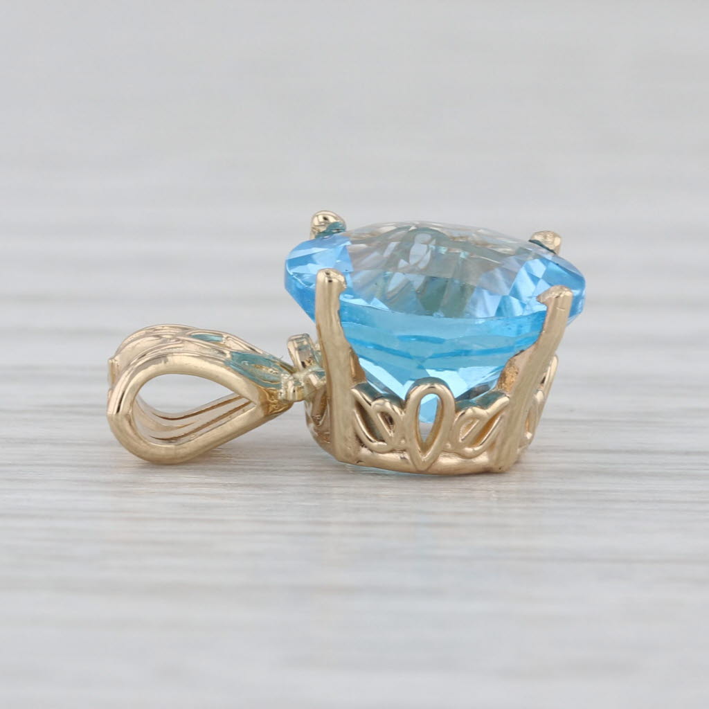 New 5.74ct Round Blue Topaz Solitaire Pendant 14k Yellow Gold Small Drop