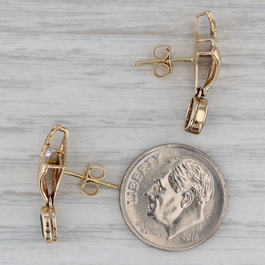Gray 0.86ctw Blue Sapphire Diamond Drop Earrings 14k Yellow Gold