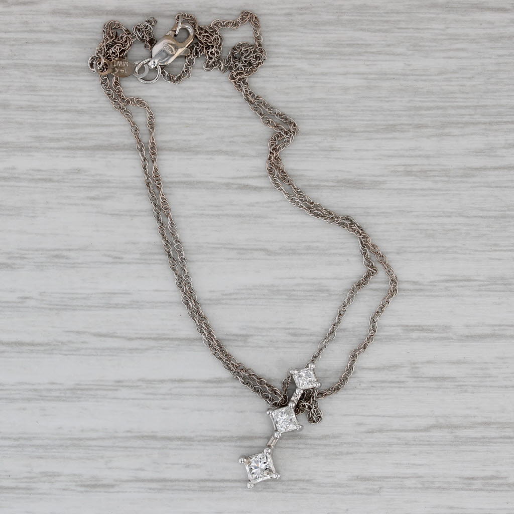 Gray 0.48ctw Diamond 3-Stone Journey Pendant Necklace 14k White Gold 18" Rope Chain