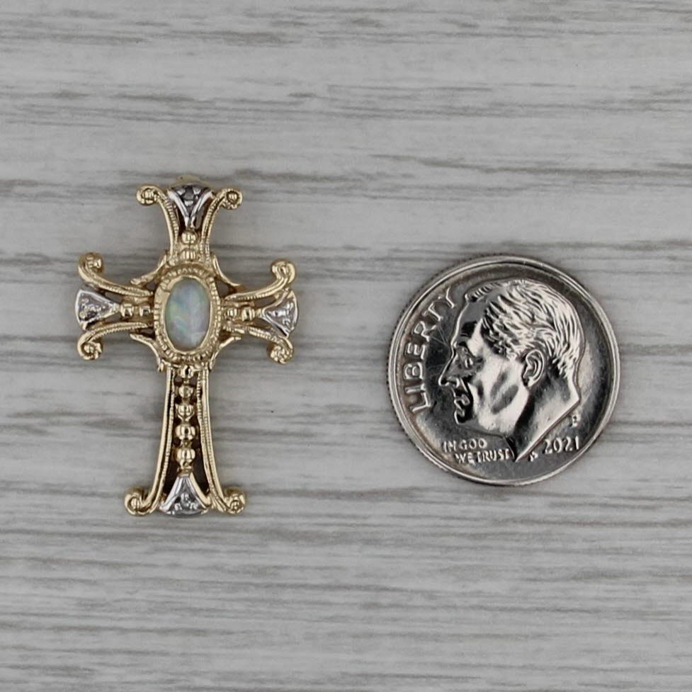 Opal Diamond Cross Pendant 10k Yellow White Gold Small Drop