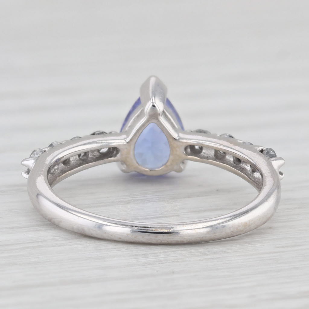 Light Gray 1.42ctw Pear Tanzanite Diamond Ring 14k White Gold Size 7 Teardrop Engagement