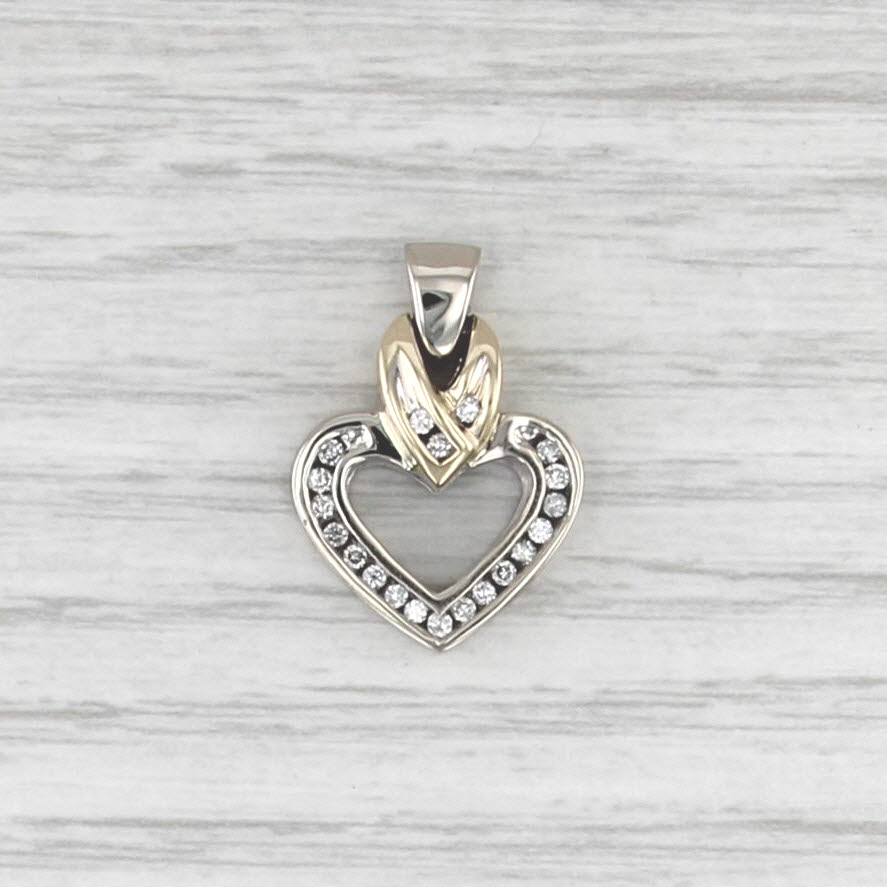 0.18ctw Diamond Open Heart Pendant 10k White Yellow Gold