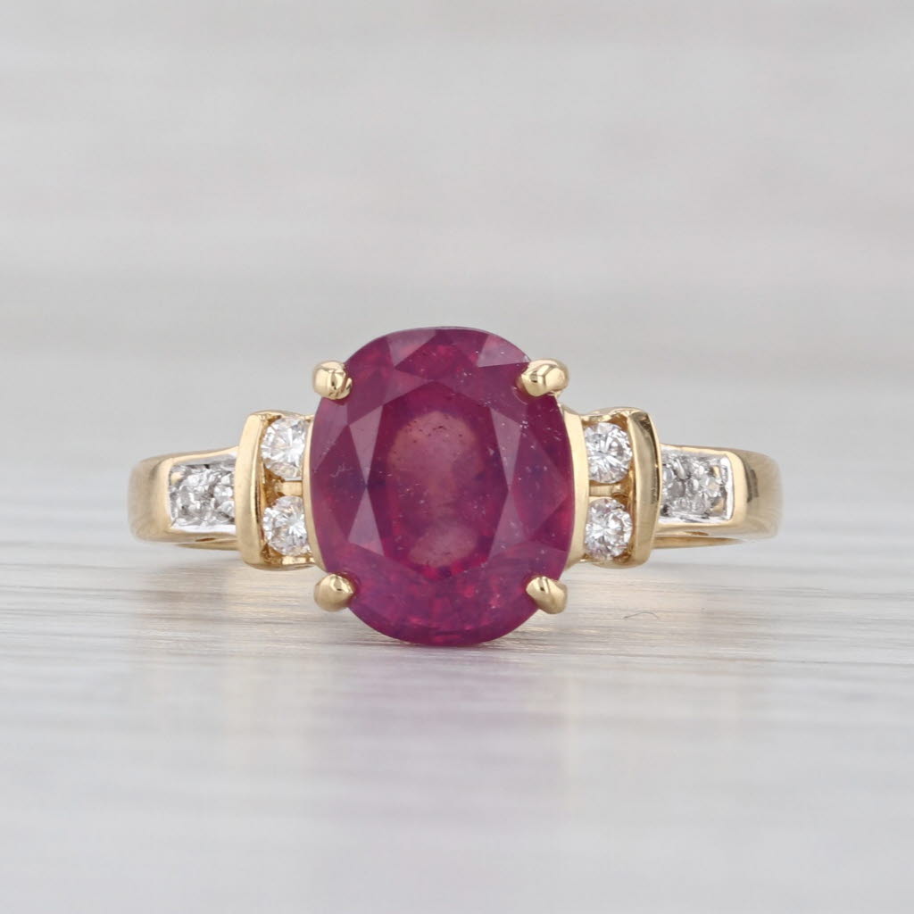 4.14ctw Oval Ruby Diamond Ring 18k Yellow Gold Size 7.75