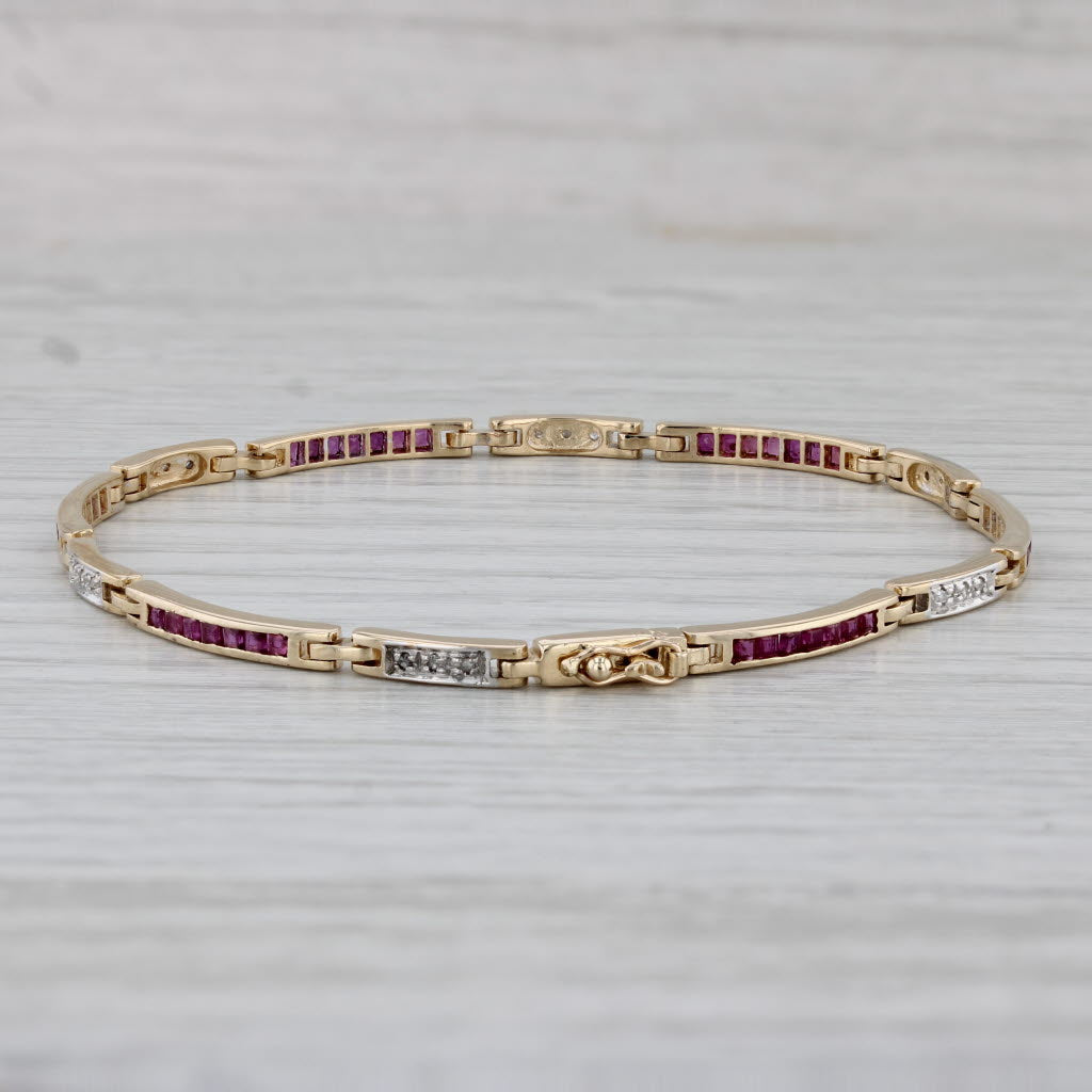 Gray 1.66 Ruby Diamond Bar Link Bracelet 14k Yellow Gold 7.25" 2.7mm