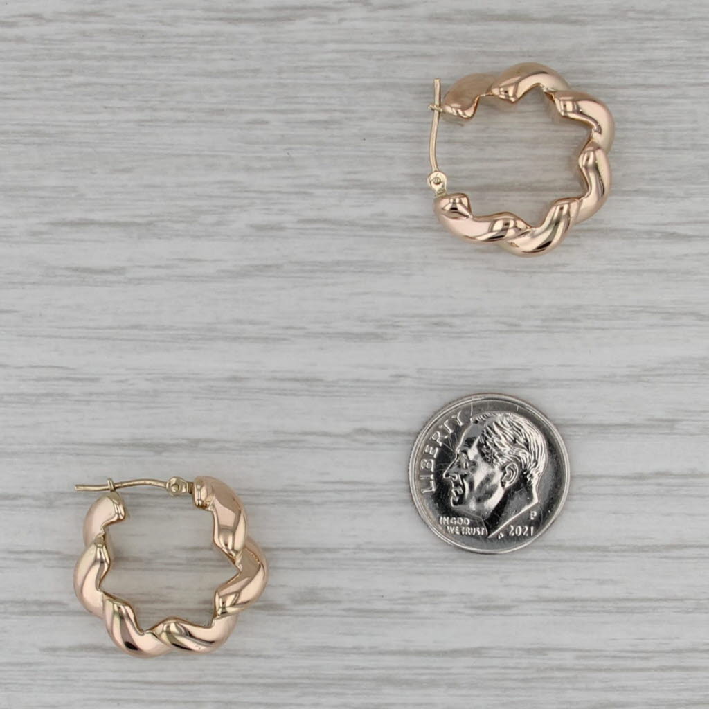 Beveled Hoop Earrings 14k Rose Gold Snap Top Round Hoops