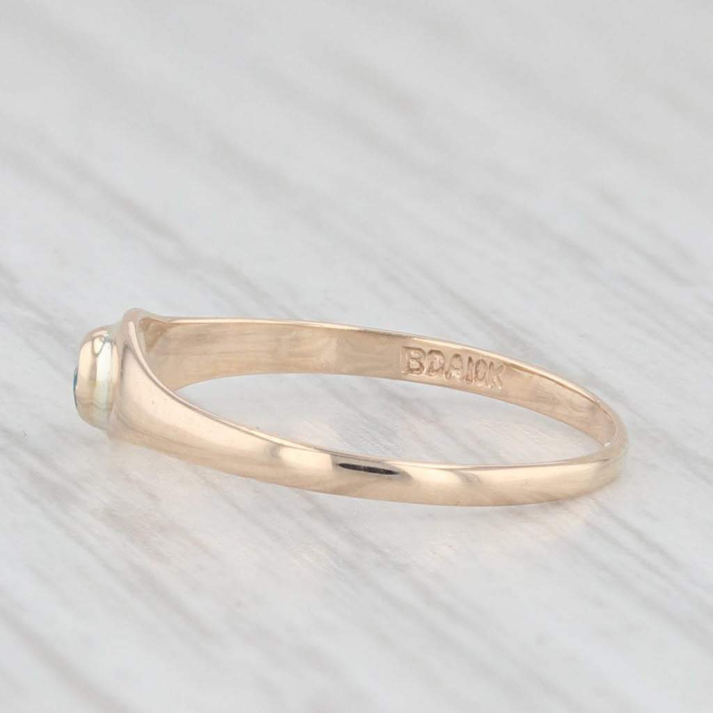 Light Gray Blue Glass Baby Kids Ring 10k Yellow Gold Size 1.5 December Birthstone