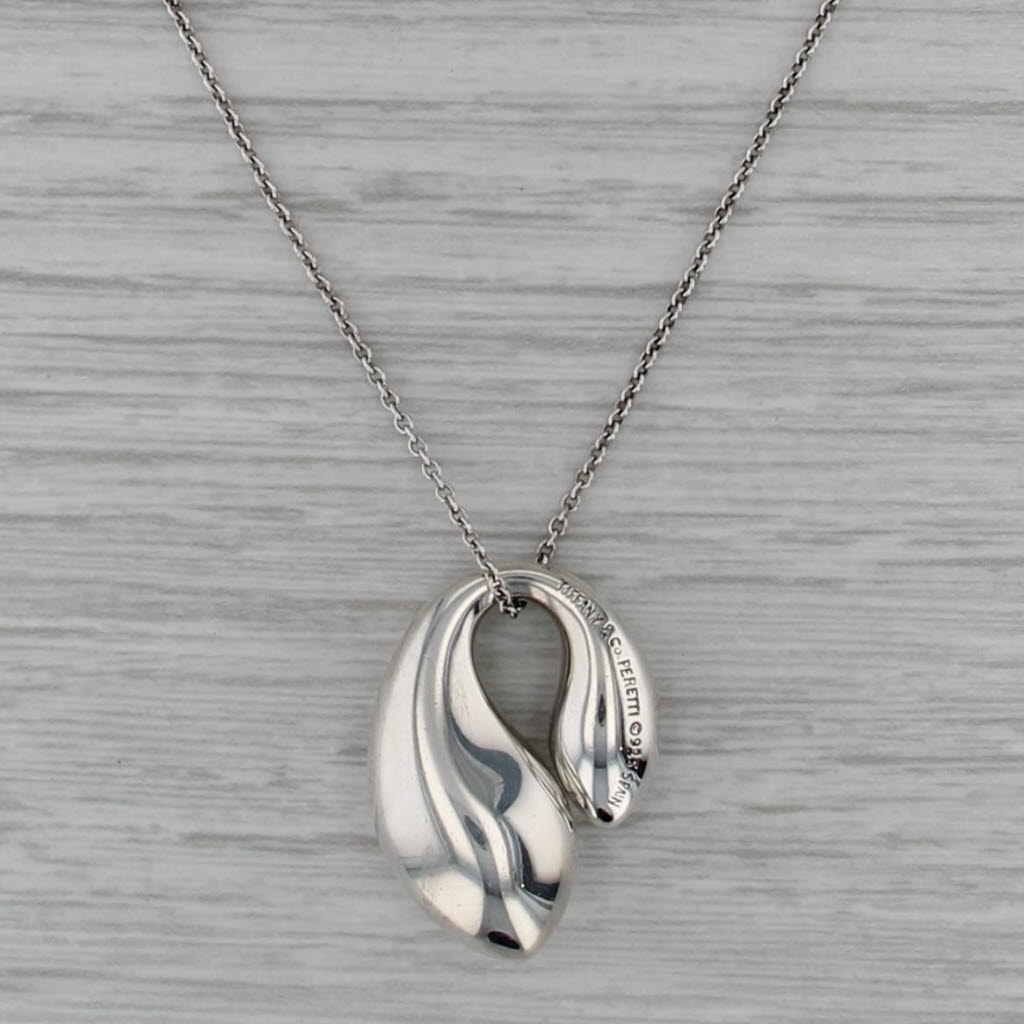 Tiffany & Co Elsa Peretti Double Teardrop Pendant Necklace Sterling Silver 18"