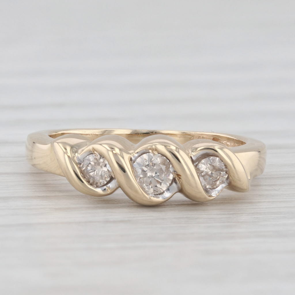 Light Gray 0.25ctw Diamond 3-Stone Ring 14k Yellow Gold Size 4 Stackable Wedding Band