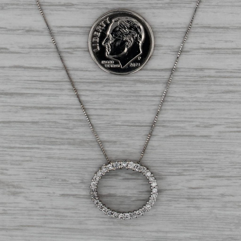 0.45ctw Diamond Eternity Oval Pendant Necklace 14k White Gold 18.75" Box Chain