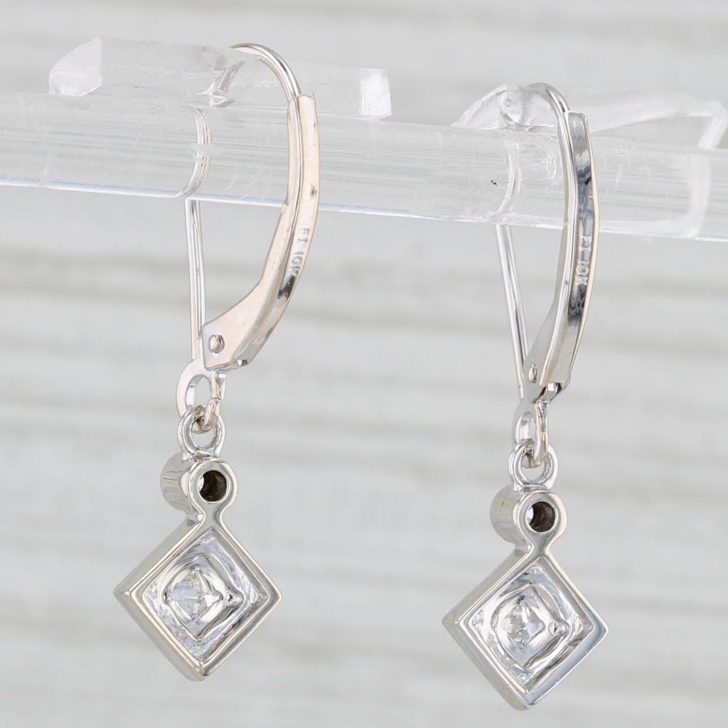 Light Gray 0.15ctw Diamond Dangle Earrings 10k White Gold Lever Backs