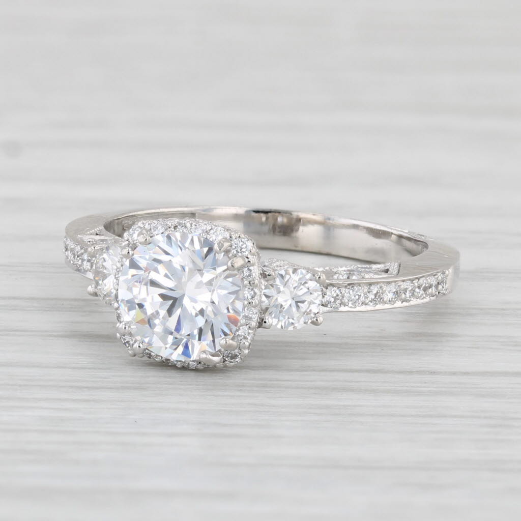 Light Gray New Semi Mount Engagement Ring Diamond Halo 18k Gold Certificate Sz 6.5 Tacori